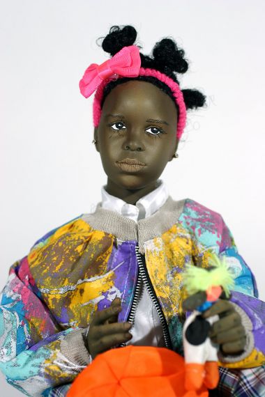 Black Girl no.16 - collectible one of a kind finished porcelain art doll by doll artist Uta Brauser.