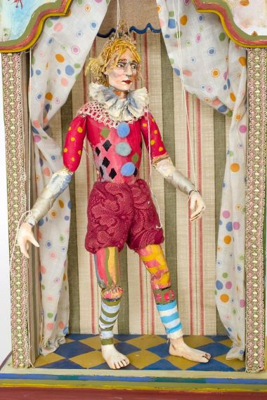 Carnival Man - collectible one of a kind paperclay art doll by doll artist Nancy Wiley.