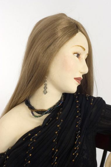 Nocturne II - collectible one of a kind stone clay art doll by doll artist Yoko Ueno.