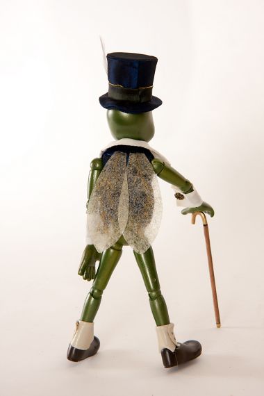 Detail image of Talking Cricket from Pinocchio wood art doll by Marlene Xenis