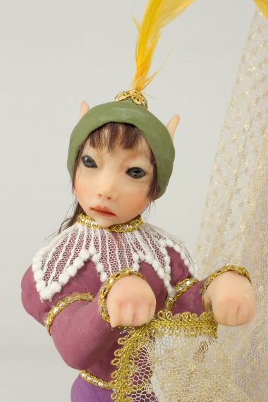 Tatiana with Gnome - collectible one of a kind polymer clay art doll by doll artist Marlena Blanford.