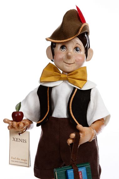 Collectible Limited Edition Wood doll Pinocchio Off to School by Marlene Xenis