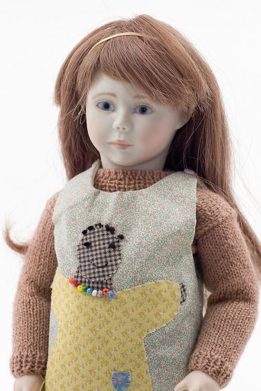 Hannah no.232 brunette - collectible limited edition porcelain and wood art doll by doll artist Lynne and Michael Roche.