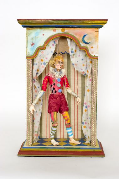 Carnival Man - collectible one of a kind paperclay art doll by doll artist Nancy Wiley.
