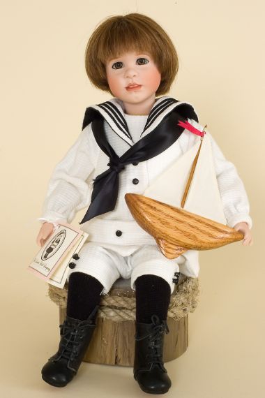 My Ship and I - limited edition porcelain and wood collectible doll  by doll artist Wendy Lawton.