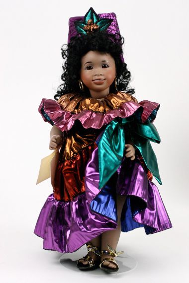 Carnival Brazil - limited edition porcelain and wood collectible doll  by doll artist Wendy Lawton.