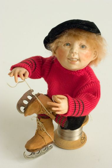 Puttin' on Skates no.106 - collectible one of a kind resin art doll by doll artist Hal Payne.
