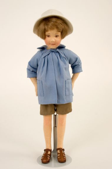 Pocket Christopher Robin - collectible limited edition felt molded miniature doll by doll artist R John Wright.