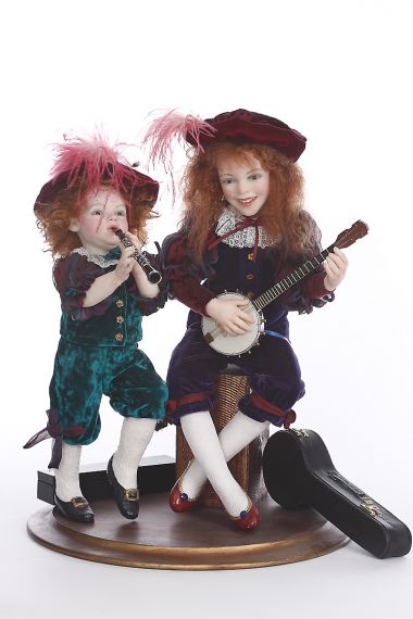 Minstrel Children - collectible one of a kind polymer clay art doll by doll artist Rebecca Major.