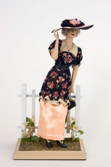 A Breezy Day 1915 - collectible one of a kind porcelain direct sculpted art doll by doll artist Maria Ahren.