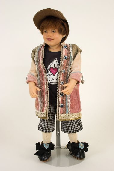 Luis - collectible one of a kind polymer clay art doll by doll artist Rotraut Schrott.