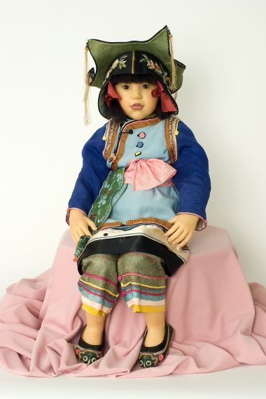 Suu - collectible one of a kind polymer clay art doll by doll artist Rotraut Schrott.