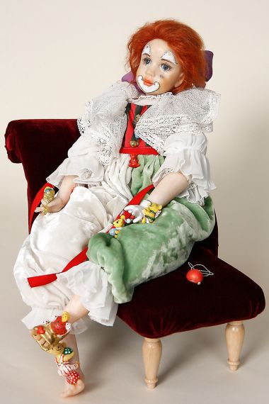 Teddy Clown Inget - collectible one of a kind polymer clay art doll by doll artist Karin Schmeling.