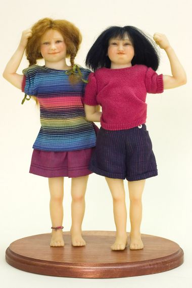Muscle Girls - collectible one of a kind polymer clay art doll by doll artist Kathryn Walmsley.