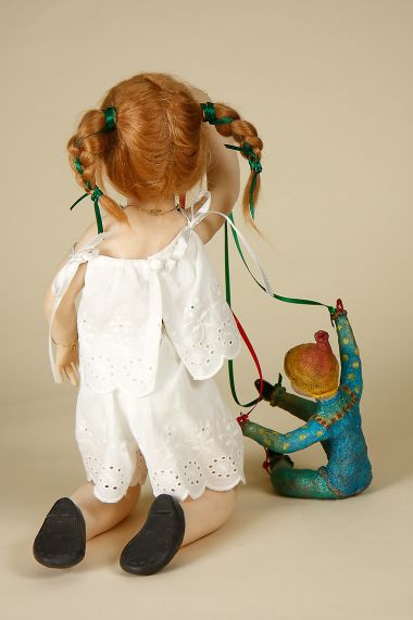 Lorraine - collectible one of a kind polymer clay art doll by doll artist Nadine Leepinlausky.