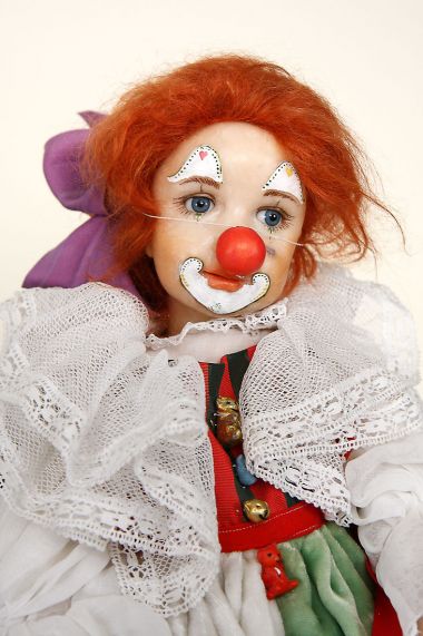Teddy Clown Inget - collectible one of a kind polymer clay art doll by doll artist Karin Schmeling.