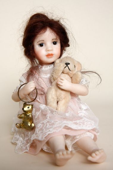 Tinka - collectible one of a kind polymer clay art doll by doll artist Karin Schmeling.