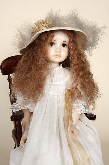 Bella - collectible one of a kind polymer clay art doll by doll artist Karin Schmeling.