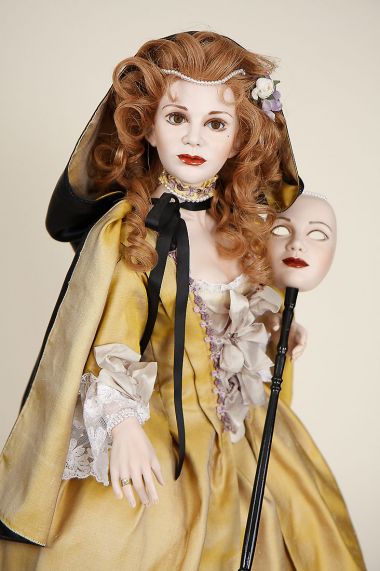 Girl with mask 18th century - collectible one of a kind porcelain soft body art doll by doll artist Silvia Opderbeck.