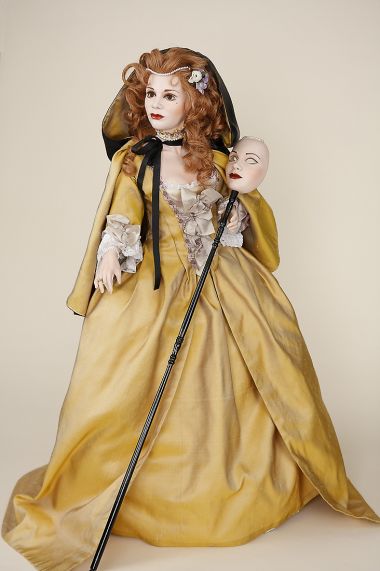 Girl with mask 18th century - collectible one of a kind porcelain soft body art doll by doll artist Silvia Opderbeck.