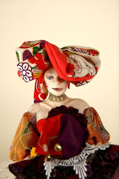 Up You Go - collectible one of a kind cloth art doll by doll artist Akiko Anzai.
