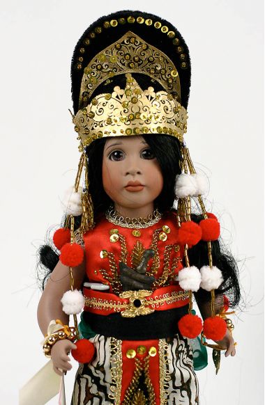 Topeng Klana - limited edition porcelain and wood collectible doll  by doll artist Wendy Lawton.