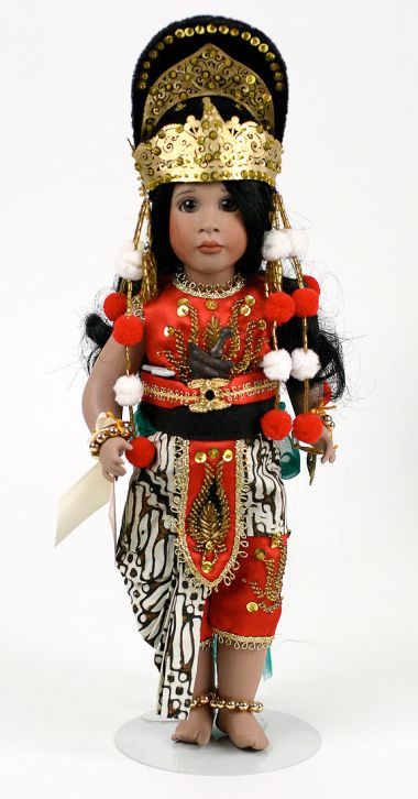 Topeng Klana - limited edition porcelain and wood collectible doll  by doll artist Wendy Lawton.